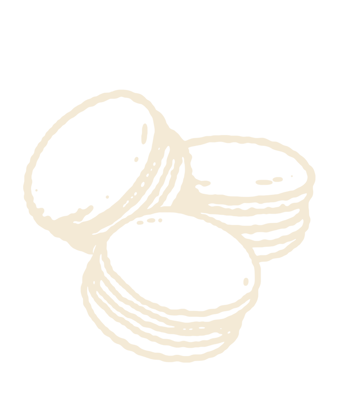 Three cream hand-drawn stencil macarons arranged in a close cluster